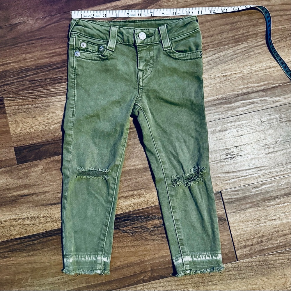 True Religion Green Distressed Skinny Jeans Toddler Girls Size 4